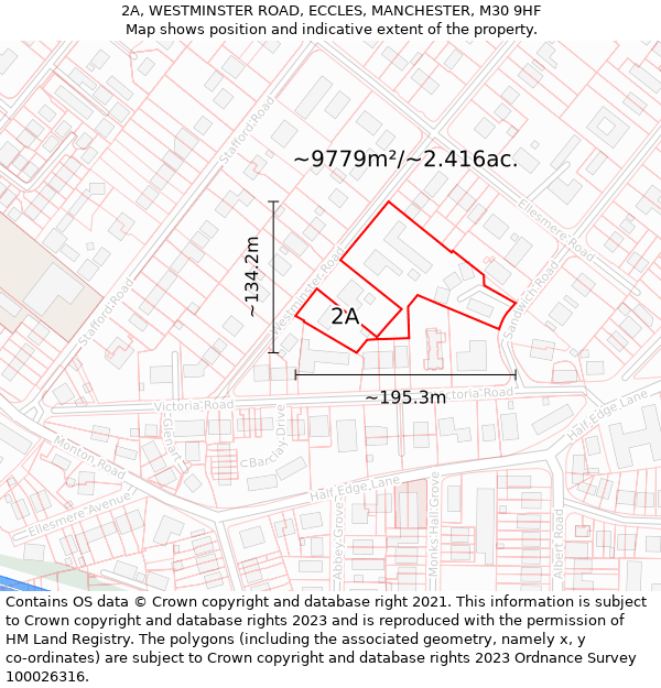 2A, WESTMINSTER ROAD, ECCLES, MANCHESTER, M30 9HF: Plot and title map