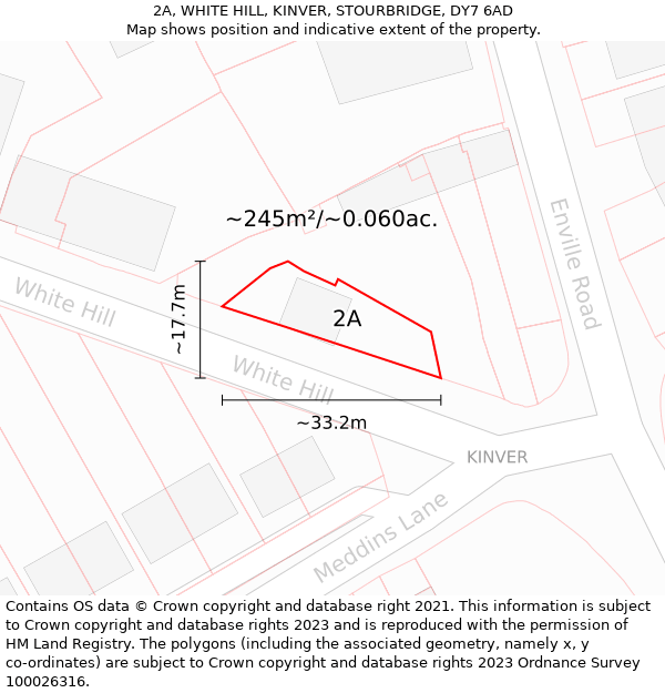 2A, WHITE HILL, KINVER, STOURBRIDGE, DY7 6AD: Plot and title map