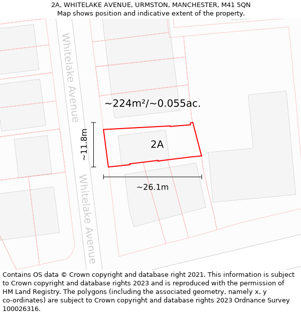 2A, WHITELAKE AVENUE, URMSTON, MANCHESTER, M41 5QN: Plot and title map