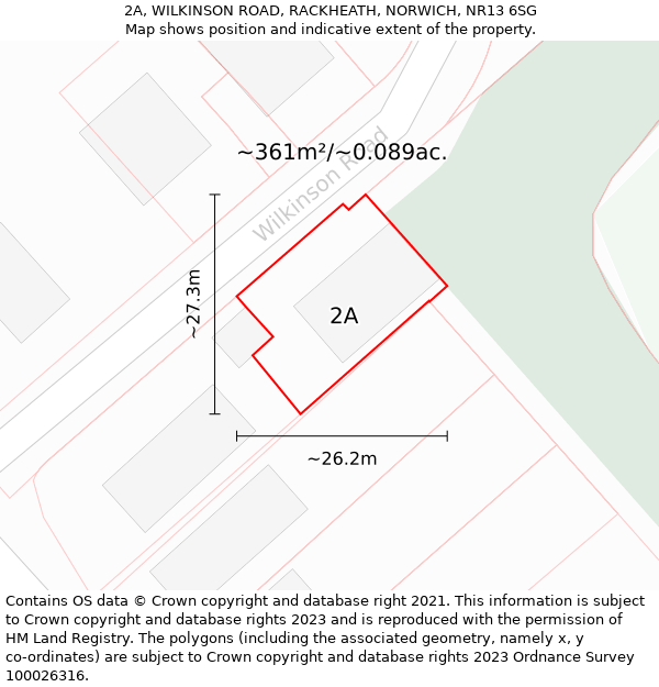 2A, WILKINSON ROAD, RACKHEATH, NORWICH, NR13 6SG: Plot and title map