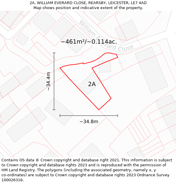 2A, WILLIAM EVERARD CLOSE, REARSBY, LEICESTER, LE7 4AD: Plot and title map