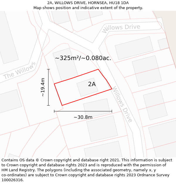 2A, WILLOWS DRIVE, HORNSEA, HU18 1DA: Plot and title map