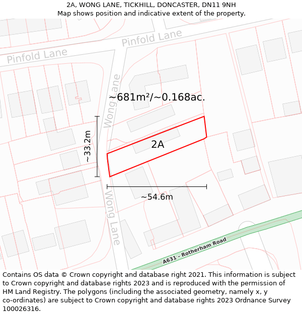 2A, WONG LANE, TICKHILL, DONCASTER, DN11 9NH: Plot and title map