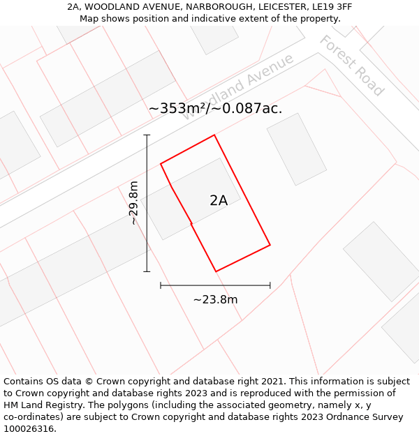 2A, WOODLAND AVENUE, NARBOROUGH, LEICESTER, LE19 3FF: Plot and title map