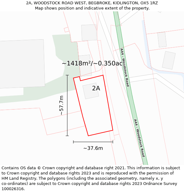 2A, WOODSTOCK ROAD WEST, BEGBROKE, KIDLINGTON, OX5 1RZ: Plot and title map