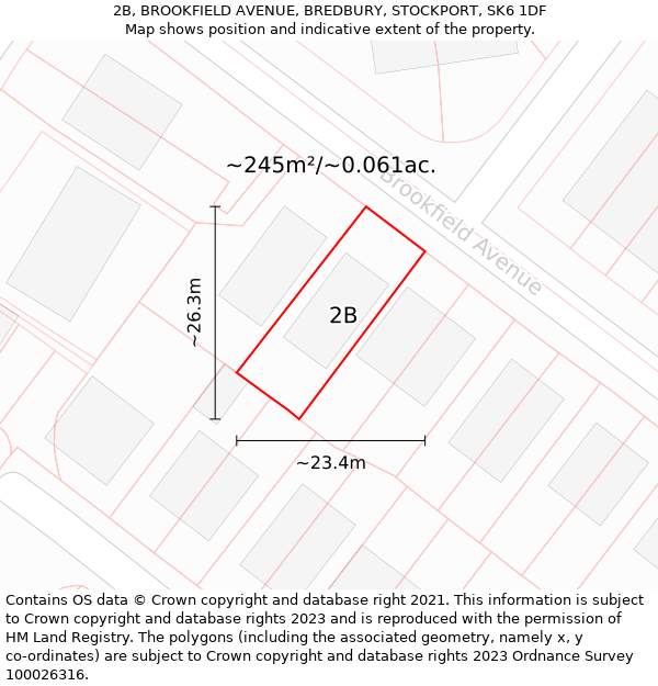 2B, BROOKFIELD AVENUE, BREDBURY, STOCKPORT, SK6 1DF: Plot and title map