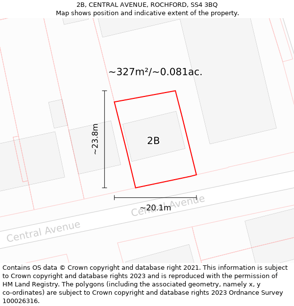 2B, CENTRAL AVENUE, ROCHFORD, SS4 3BQ: Plot and title map