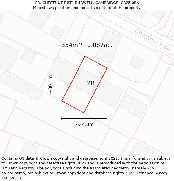 2B, CHESTNUT RISE, BURWELL, CAMBRIDGE, CB25 0BX: Plot and title map