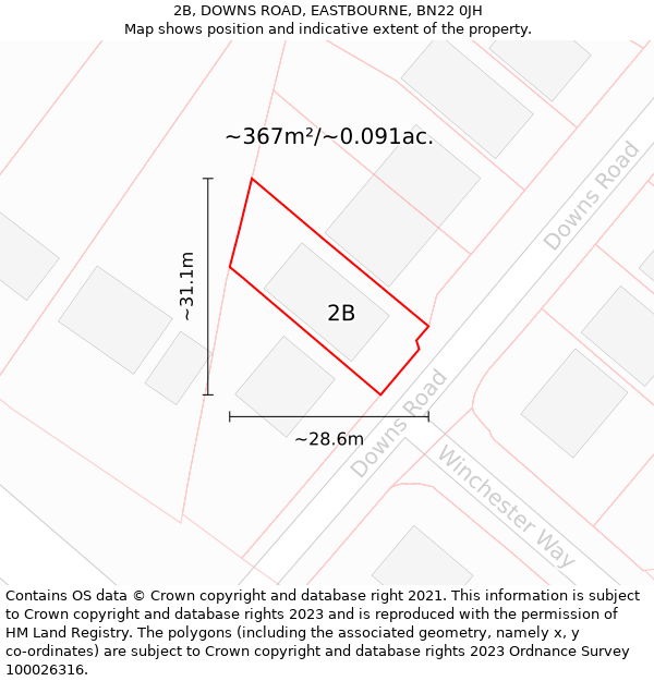 2B, DOWNS ROAD, EASTBOURNE, BN22 0JH: Plot and title map