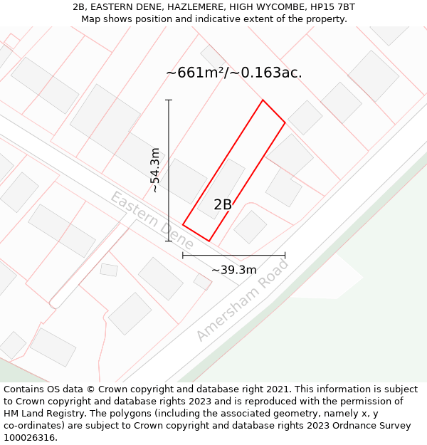 2B, EASTERN DENE, HAZLEMERE, HIGH WYCOMBE, HP15 7BT: Plot and title map