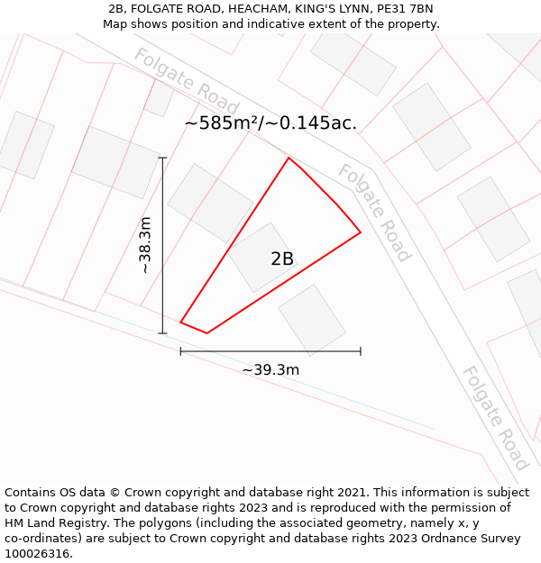 2B, FOLGATE ROAD, HEACHAM, KING'S LYNN, PE31 7BN: Plot and title map