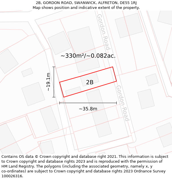 2B, GORDON ROAD, SWANWICK, ALFRETON, DE55 1RJ: Plot and title map