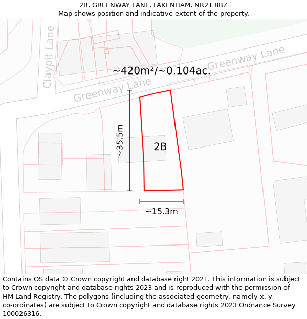 2B, GREENWAY LANE, FAKENHAM, NR21 8BZ: Plot and title map