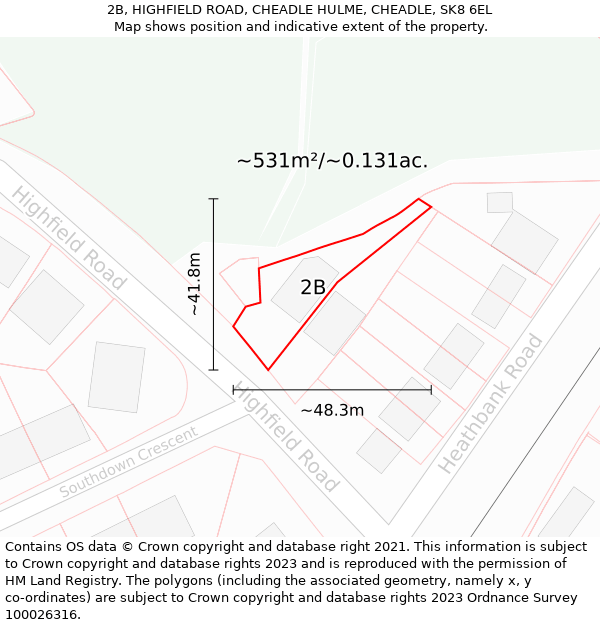 2B, HIGHFIELD ROAD, CHEADLE HULME, CHEADLE, SK8 6EL: Plot and title map