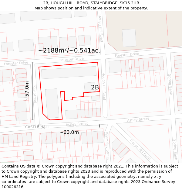 2B, HOUGH HILL ROAD, STALYBRIDGE, SK15 2HB: Plot and title map