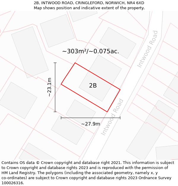 2B, INTWOOD ROAD, CRINGLEFORD, NORWICH, NR4 6XD: Plot and title map