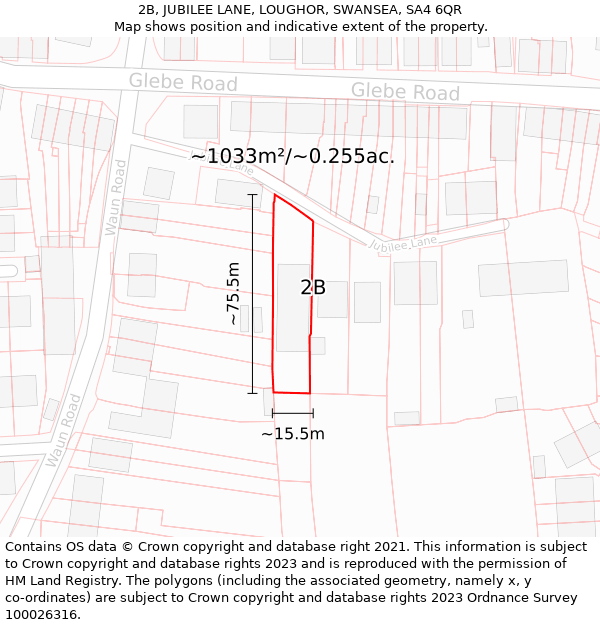 2B, JUBILEE LANE, LOUGHOR, SWANSEA, SA4 6QR: Plot and title map
