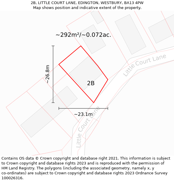 2B, LITTLE COURT LANE, EDINGTON, WESTBURY, BA13 4PW: Plot and title map