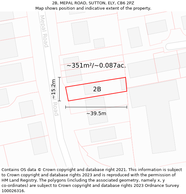 2B, MEPAL ROAD, SUTTON, ELY, CB6 2PZ: Plot and title map