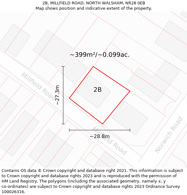 2B, MILLFIELD ROAD, NORTH WALSHAM, NR28 0EB: Plot and title map