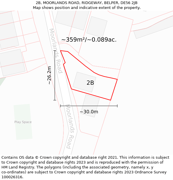 2B, MOORLANDS ROAD, RIDGEWAY, BELPER, DE56 2JB: Plot and title map