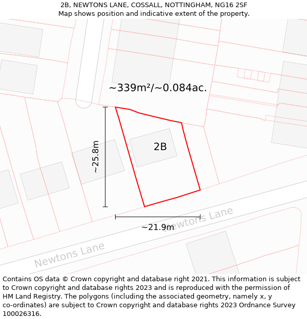 2B, NEWTONS LANE, COSSALL, NOTTINGHAM, NG16 2SF: Plot and title map