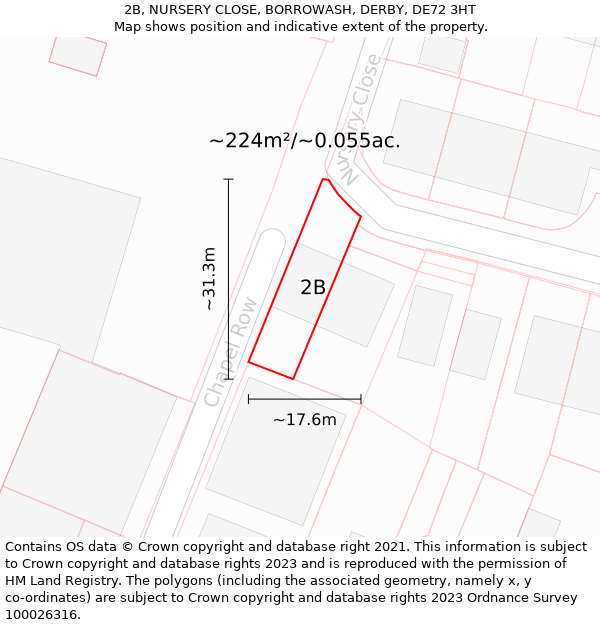 2B, NURSERY CLOSE, BORROWASH, DERBY, DE72 3HT: Plot and title map