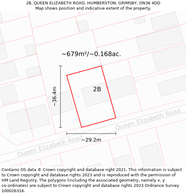 2B, QUEEN ELIZABETH ROAD, HUMBERSTON, GRIMSBY, DN36 4DD: Plot and title map