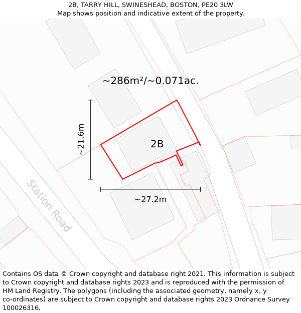 2B, TARRY HILL, SWINESHEAD, BOSTON, PE20 3LW: Plot and title map