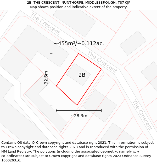 2B, THE CRESCENT, NUNTHORPE, MIDDLESBROUGH, TS7 0JP: Plot and title map