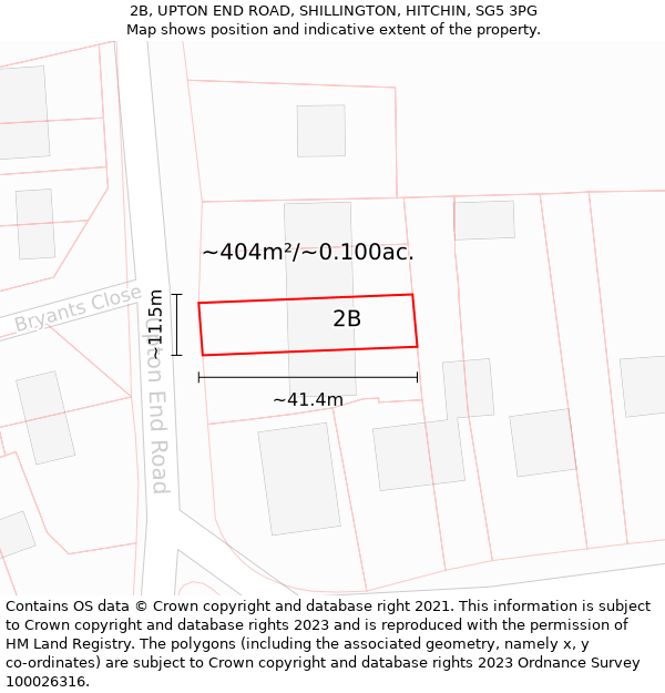 2B, UPTON END ROAD, SHILLINGTON, HITCHIN, SG5 3PG: Plot and title map