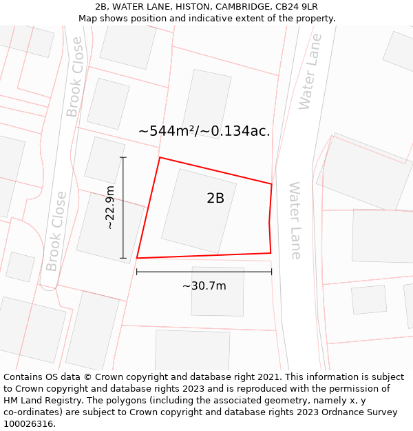 2B, WATER LANE, HISTON, CAMBRIDGE, CB24 9LR: Plot and title map