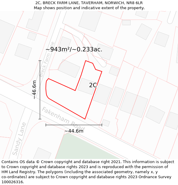 2C, BRECK FARM LANE, TAVERHAM, NORWICH, NR8 6LR: Plot and title map