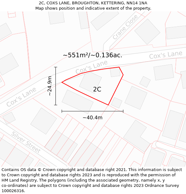 2C, COXS LANE, BROUGHTON, KETTERING, NN14 1NA: Plot and title map