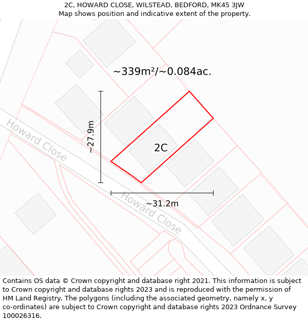 2C, HOWARD CLOSE, WILSTEAD, BEDFORD, MK45 3JW: Plot and title map