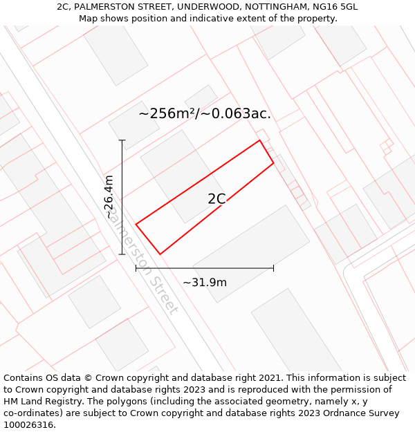 2C, PALMERSTON STREET, UNDERWOOD, NOTTINGHAM, NG16 5GL: Plot and title map