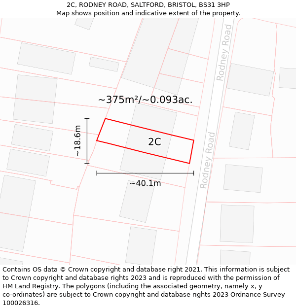 2C, RODNEY ROAD, SALTFORD, BRISTOL, BS31 3HP: Plot and title map