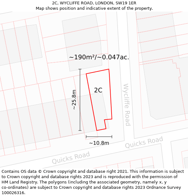 2C, WYCLIFFE ROAD, LONDON, SW19 1ER: Plot and title map