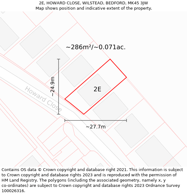 2E, HOWARD CLOSE, WILSTEAD, BEDFORD, MK45 3JW: Plot and title map