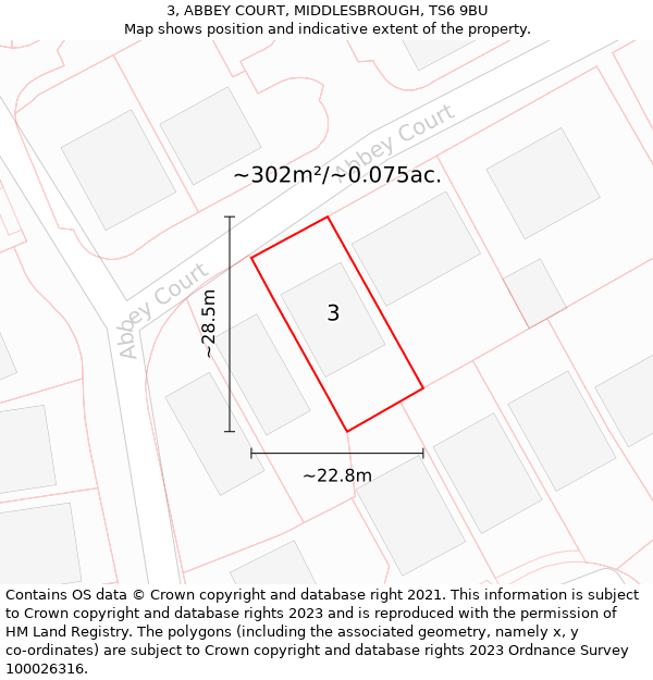 3, ABBEY COURT, MIDDLESBROUGH, TS6 9BU: Plot and title map