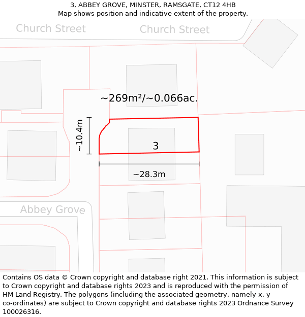3, ABBEY GROVE, MINSTER, RAMSGATE, CT12 4HB: Plot and title map