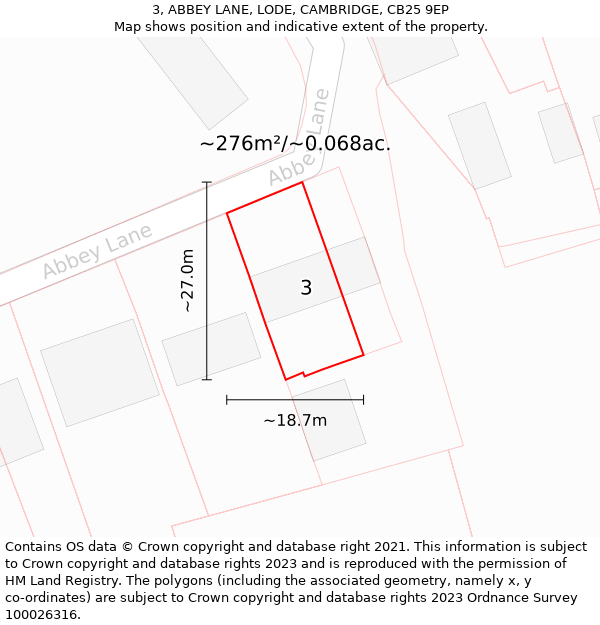 3, ABBEY LANE, LODE, CAMBRIDGE, CB25 9EP: Plot and title map