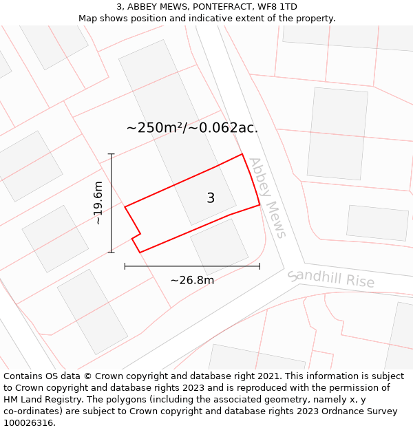 3, ABBEY MEWS, PONTEFRACT, WF8 1TD: Plot and title map