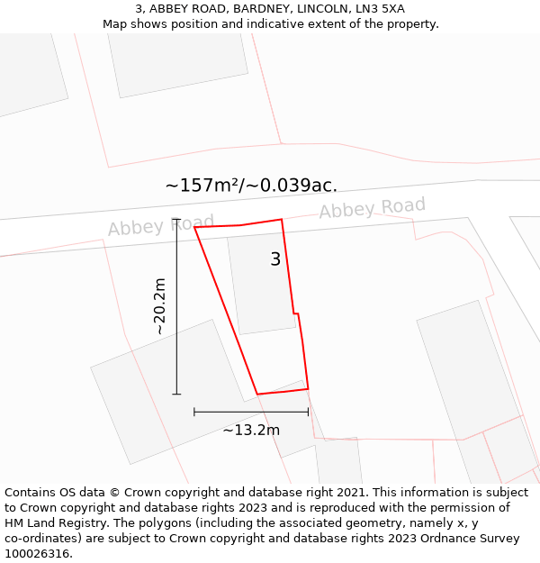 3, ABBEY ROAD, BARDNEY, LINCOLN, LN3 5XA: Plot and title map