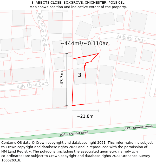 3, ABBOTS CLOSE, BOXGROVE, CHICHESTER, PO18 0EL: Plot and title map