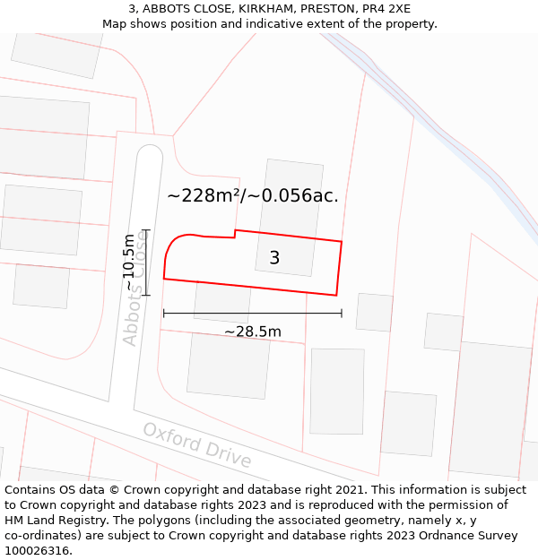 3, ABBOTS CLOSE, KIRKHAM, PRESTON, PR4 2XE: Plot and title map