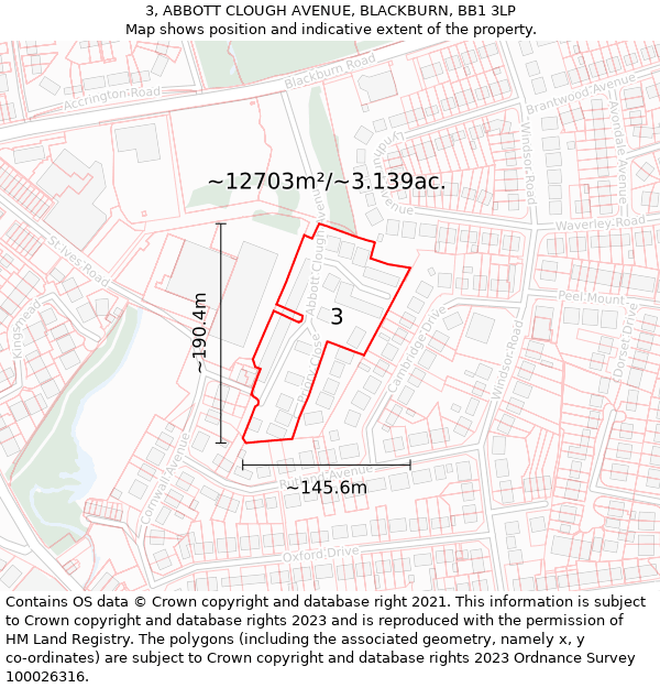 3, ABBOTT CLOUGH AVENUE, BLACKBURN, BB1 3LP: Plot and title map