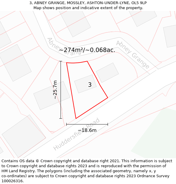 3, ABNEY GRANGE, MOSSLEY, ASHTON-UNDER-LYNE, OL5 9LP: Plot and title map