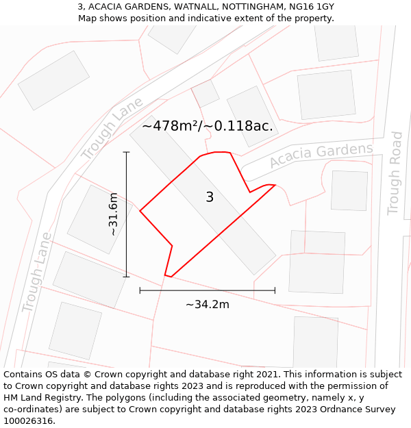 3, ACACIA GARDENS, WATNALL, NOTTINGHAM, NG16 1GY: Plot and title map