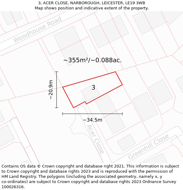 3, ACER CLOSE, NARBOROUGH, LEICESTER, LE19 3WB: Plot and title map